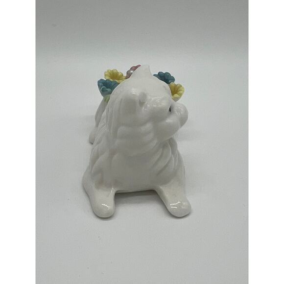 Vintage White Cat Porcelain Pin Cushion Multicolor Pastel Flowers Made in Taiwan - Picture 4 of 8